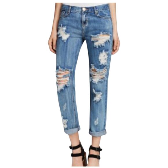 One Teaspoon Awesome Baggies Destroyed Medium Wash Boyfriend Jeans Women's 24 - Picture 1 of 10